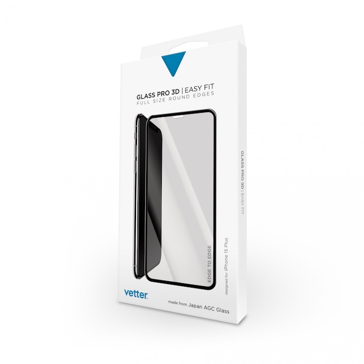 Folie iPhone 15 Plus, 3D Easy Fit Tempered Glass, Neagra