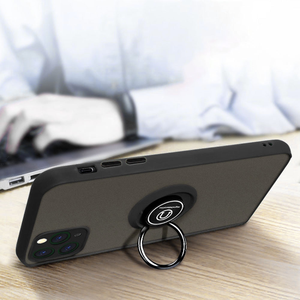 Husa pentru Honor Magic8 Lite, SKYDDAR INNOVATION, Glinth cu Inel Rotativ 360° Magnetic, set cu sticker, Negru