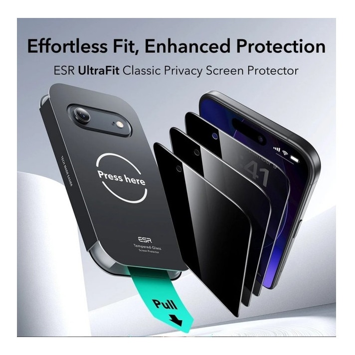 Pachet 3 x Folie Sticla Securizata Privacy UltraFit Compatibila Cu iPhone 17, Aplicator Inclus, Montaj Usor, AntiSpy