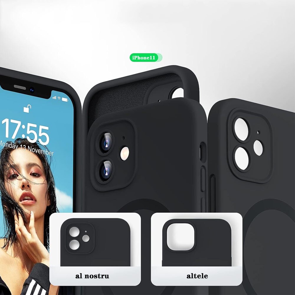 Husa Telefon, MagSafe, Compatibil cu iPhone 11, Silicon, Negru