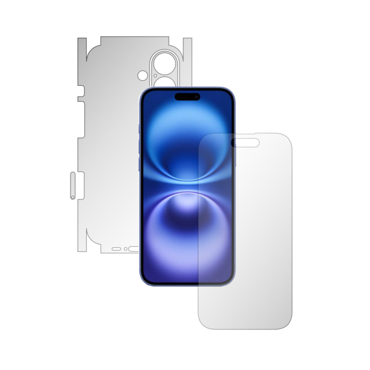 Set 2X Folii de Protectie Full-Body Folie24, pentru Apple iPhone 16, Acoperire 360, Ecran + Spate si Laterale, 1 Set Ultra-Clear + 1 Set Mate, Adezive, Flexibile cu Auto Regenerare