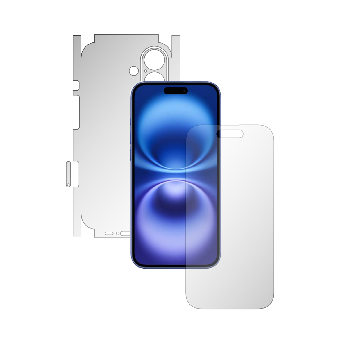 Set 2X Folii de Protectie Full-Body Folie24, pentru Apple iPhone 16, Acoperire 360, Ecran + Spate si Laterale, 1 Set Ultra-Clear + 1 Set Mate, Adezive, Flexibile cu Auto Regenerare