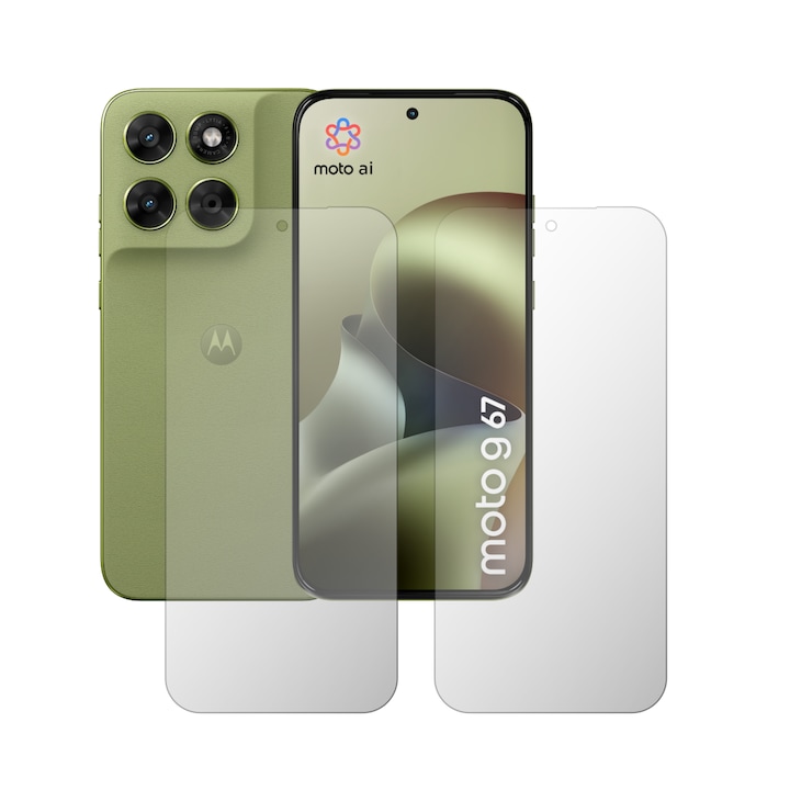 Set 2X Folie Protectie Ecran Folie24, pentru Motorola Moto G67, 1X Ultra-Clear + 1X Mata, Acoperire Totala Full-Display, Adezive, Flexibile cu Auto Regenerare