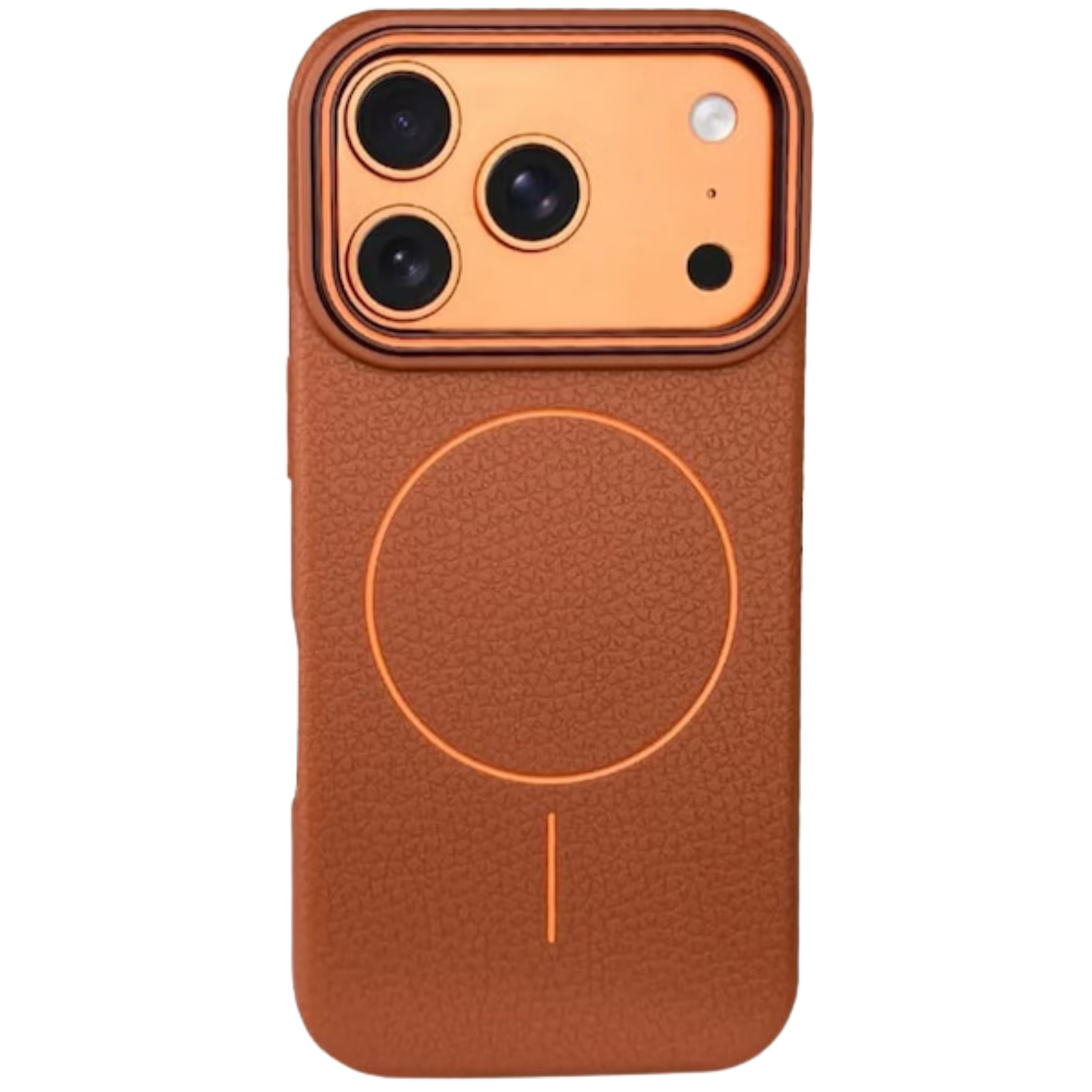 Husa iPhone 17 Pro Max, Silicon Texturat cu Protectie Interioara din Piele si MagSafe, Orange-Brown