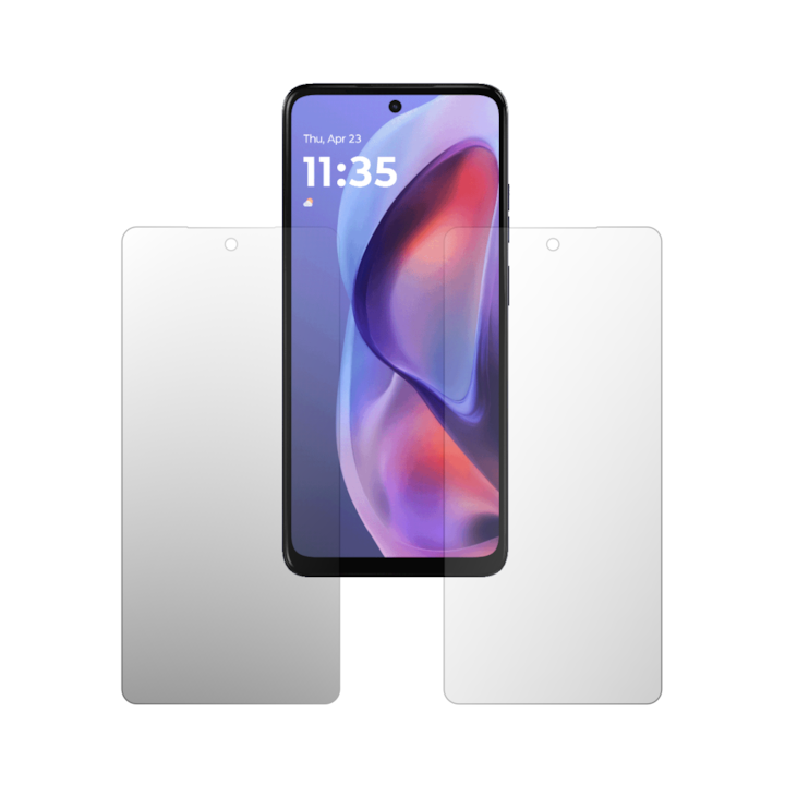 Set 2X Folie Protectie Ecran Folie24, pentru Motorola Moto E15, 1X Ultra-Clear + 1X Mata, Acoperire Case-Friendly ( Compatibile cu Carcasa ), Adezive, Flexibile cu Auto Regenerare