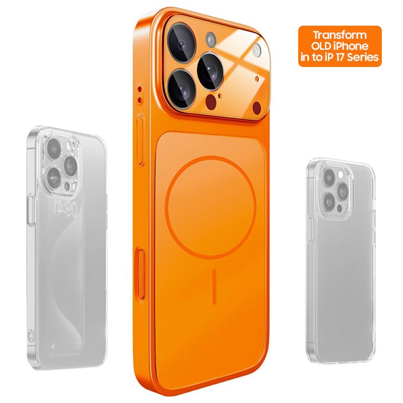 Husa Skin pentru Transformare iPhone 15 Pro in iPhone 17 Pro – Design Premium, Compatibil MagSafe, Culoare Portocaliu
