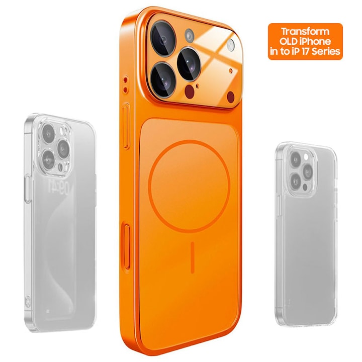 Husa Skin pentru Transformare iPhone 15 Pro in iPhone 17 Pro – Design Premium, Compatibil MagSafe, Culoare Portocaliu