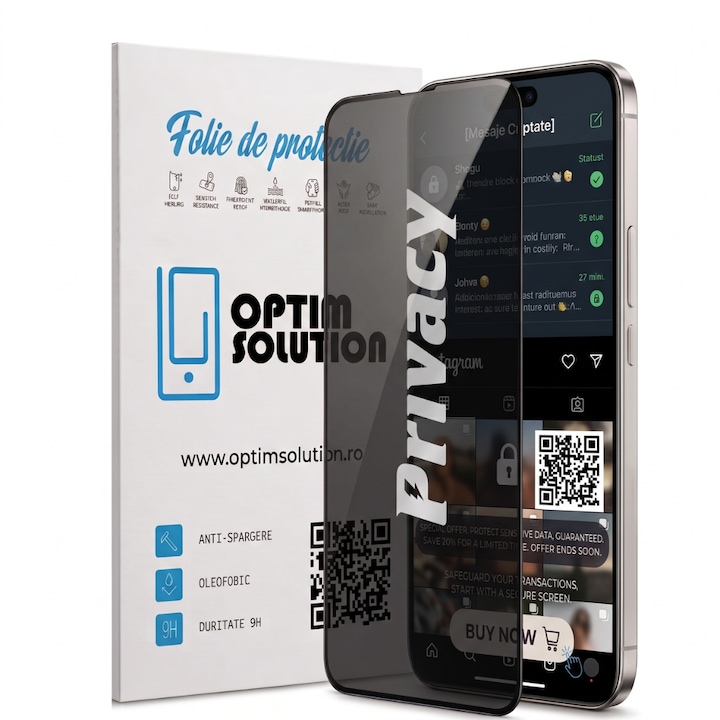 Folie de Sticla Privacy pentru Motorola Moto G15 | Moto G15 Power, Sticla Securizata 5D, Full Glue, Acoperire Completa, Duritate 9H+, Filtru Anti-Spy, Tratament Oleofobic, Suport Amprenta, Privacy Kore Protect