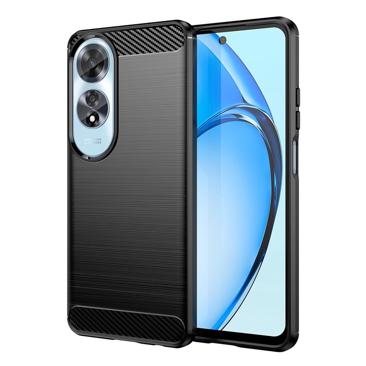 Husa protectie pentru Oppo A60 4G, Accesorio Carbon Silicone, Black