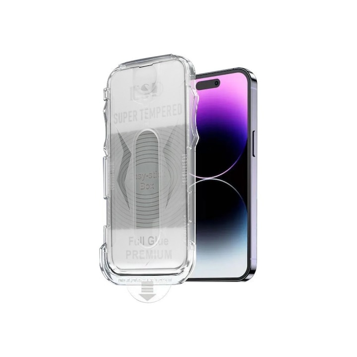 Folie Sticla Securizata Upzz Easy Stick Compatibila Cu iPhone 15, Aplicator Inclus, Super Rezistenta