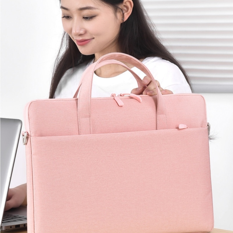 Geanta pentru laptop, 15, 6 inci, cusaturi vizibile, protectie antisoc cu perne de aer, ORBER, stil business, geanta de purtat pe un umar, impermeabila, tesatura Oxford, 40 × 4 × 28, 5 cm, roz
