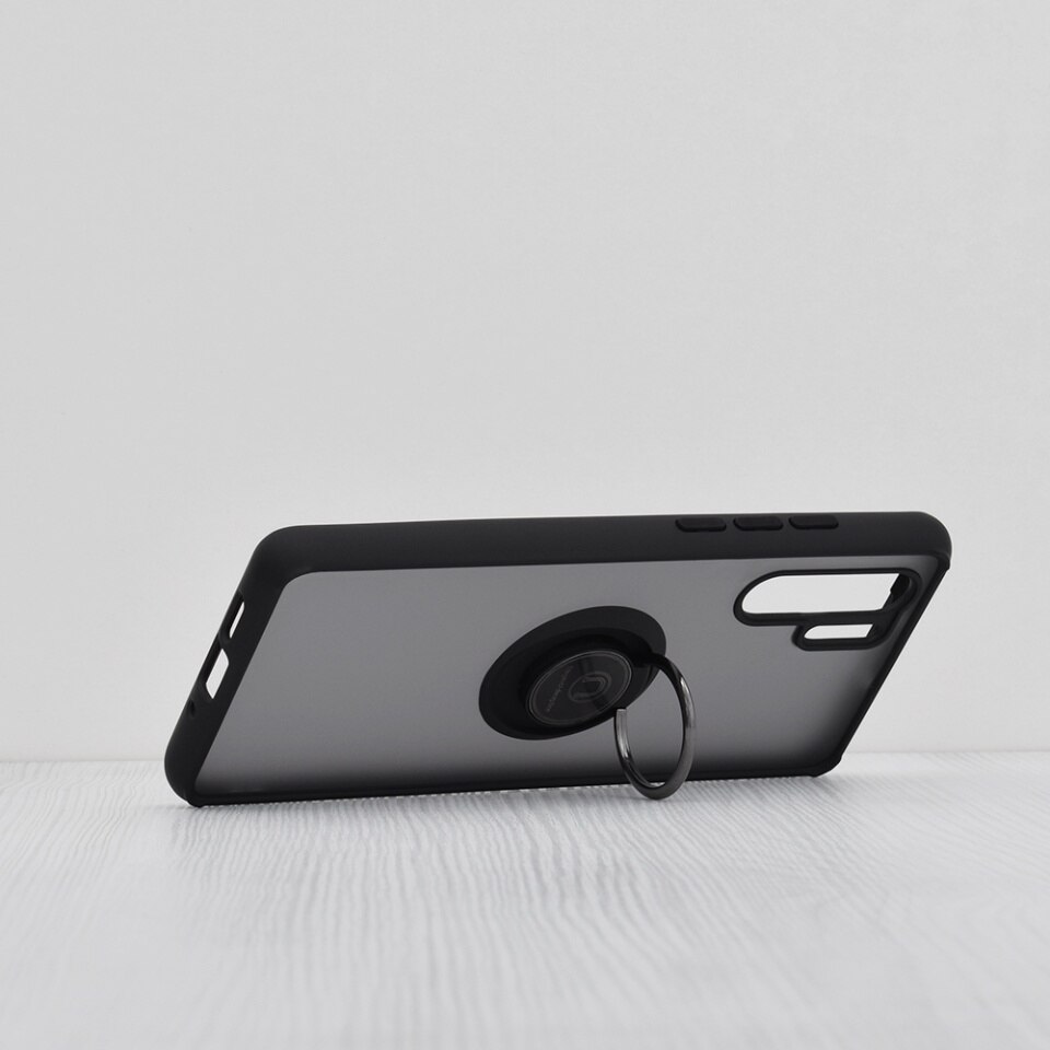 Husa pentru Huawei P30 Pro / P30 Pro New Edition, SKYDDAR INNOVATION, Glinth cu Inel Rotativ 360° Magnetic, Negru, set cu sticker