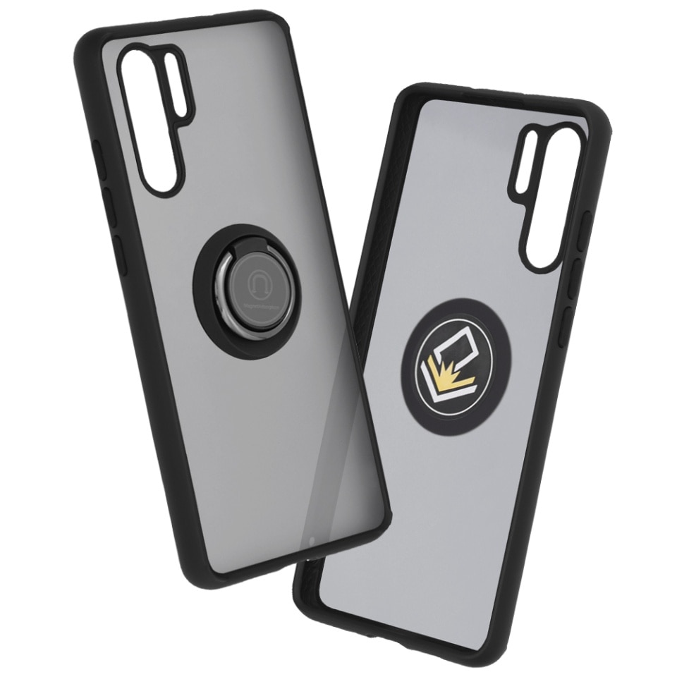 Husa pentru Huawei P30 Pro / P30 Pro New Edition, SKYDDAR INNOVATION, Glinth cu Inel Rotativ 360° Magnetic, Negru, set cu sticker