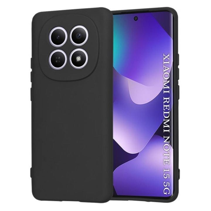 Husa Upzz® SoftFlex Pentru Xiaomi Redmi Note 15 4G / 5G, Silicon Soft, Protectie La Camera, Alcantara La Interior, Negru