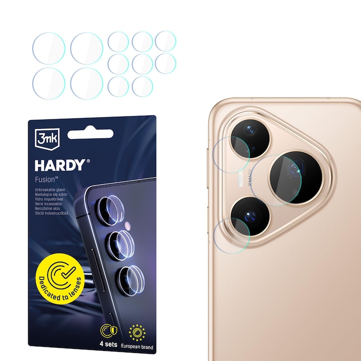 Set 2x folii protectie, Sticla Hibrida 3mk HARDY Fusion pentru Huawei Pura 80 Pro, Rezistenta La Impact, Transparent, 0, 39mm