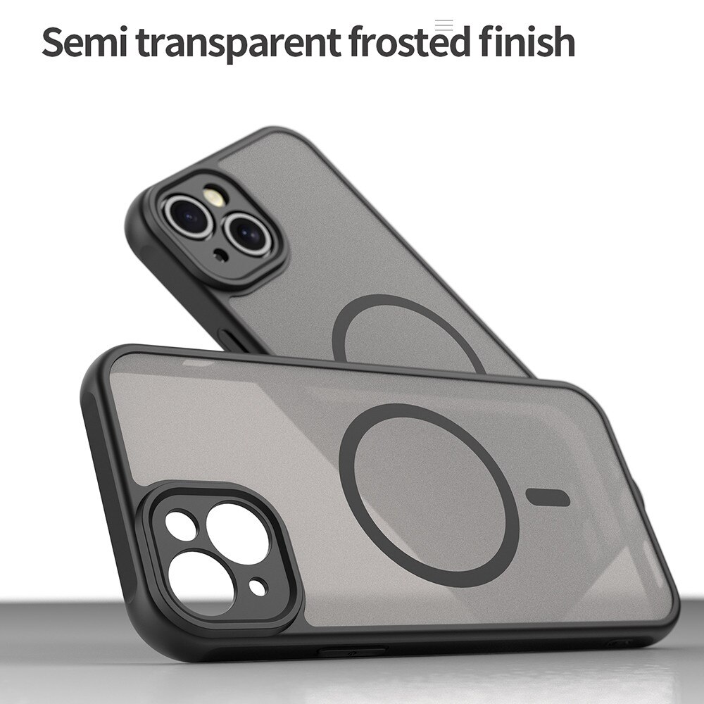 Husa pentru iPhone 14 cu protectie pentru lentile si MagSafe EasyCharge Ghost Series Anti-ingalbenire frosted - Negru