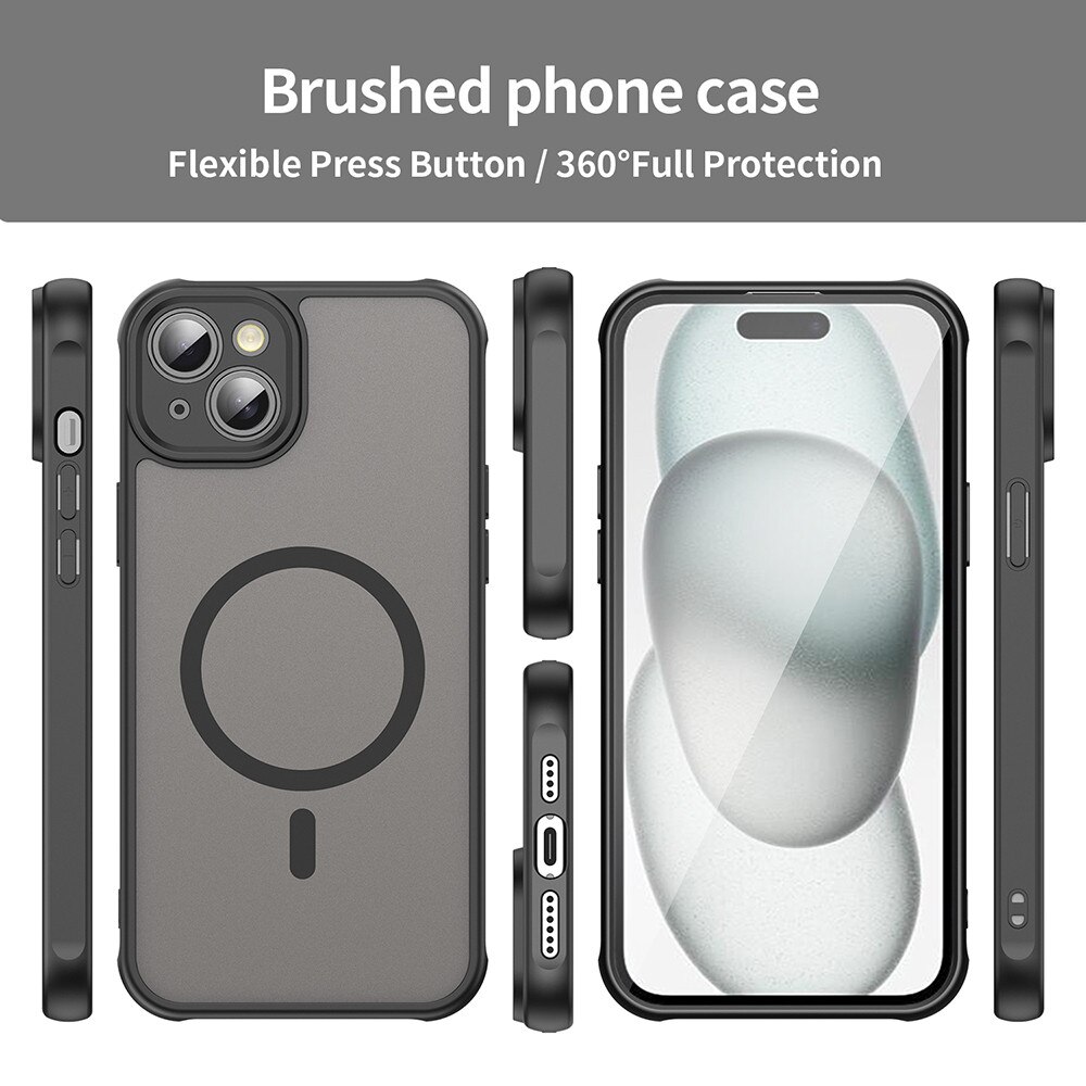 Husa pentru iPhone 14 cu protectie pentru lentile si MagSafe EasyCharge Ghost Series Anti-ingalbenire frosted - Negru