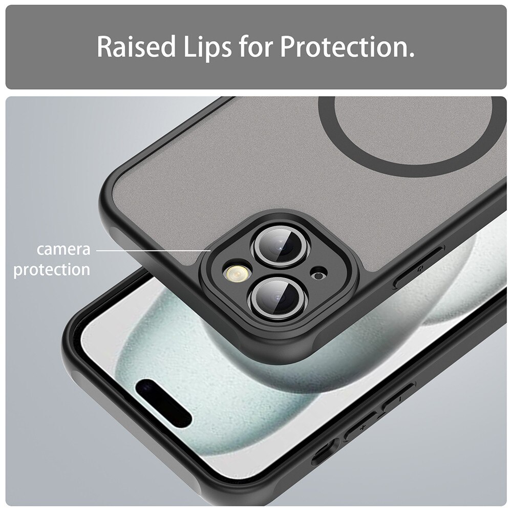 Husa pentru iPhone 14 cu protectie pentru lentile si MagSafe EasyCharge Ghost Series Anti-ingalbenire frosted - Negru