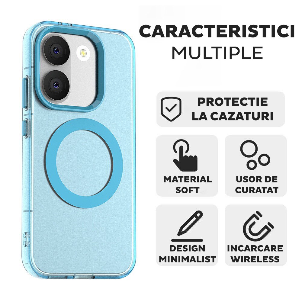 Husa pentru Xiaomi Poco X8 Pro DaDen® CandyCase MagSafe, Antisoc, Incarcare wireless, Butoane protejate, Albastru