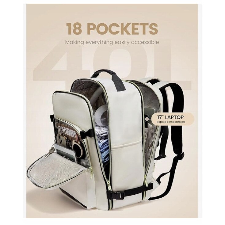 Rucsac calatorie 40L, LOVEVOOK, waterproof, pentru laptop 17 inch, maro, 45x33x20cm