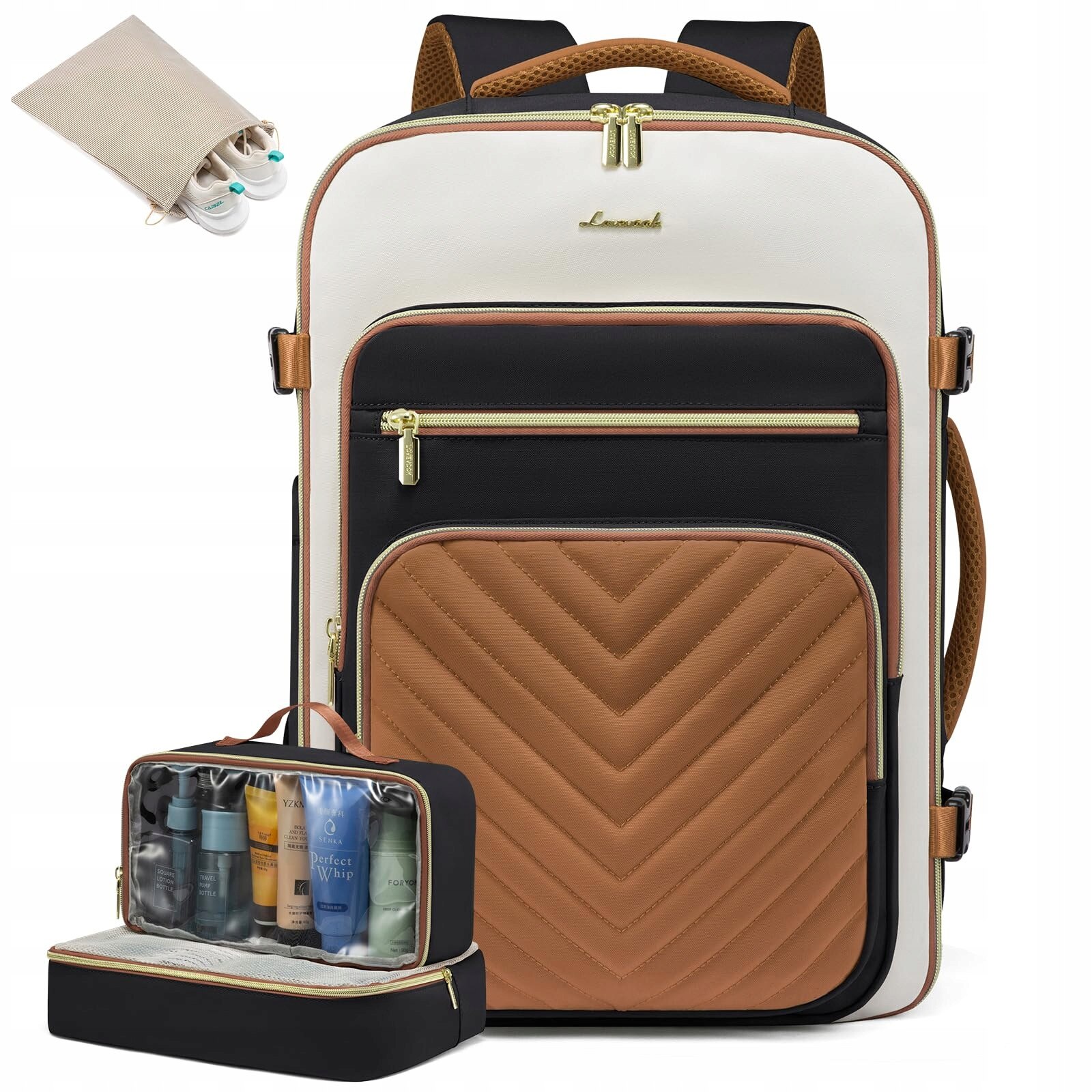 Rucsac calatorie 40L, LOVEVOOK, waterproof, pentru laptop 17 inch, maro, 45x33x20cm