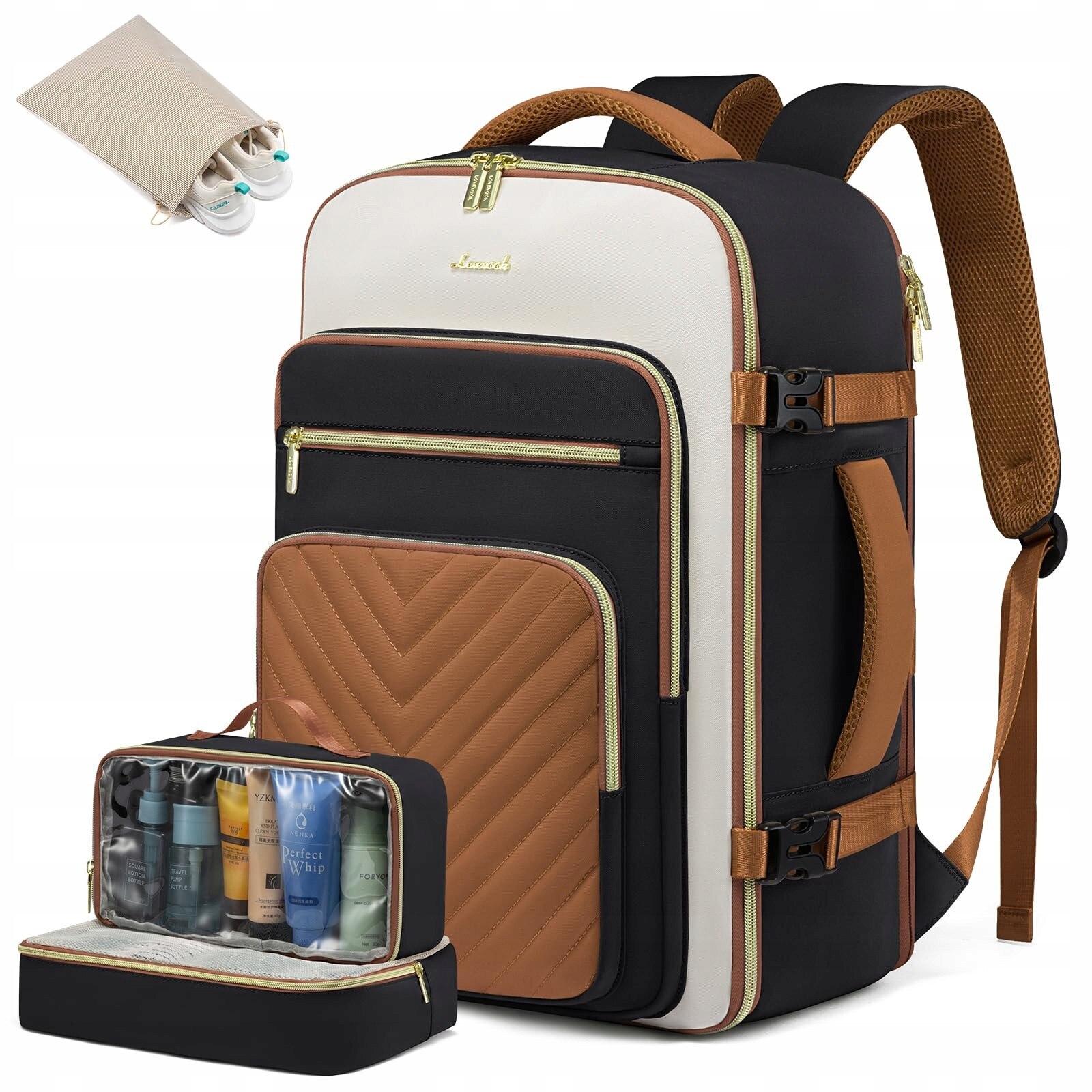 Rucsac calatorie 40L, LOVEVOOK, waterproof, pentru laptop 17 inch, maro, 45x33x20cm