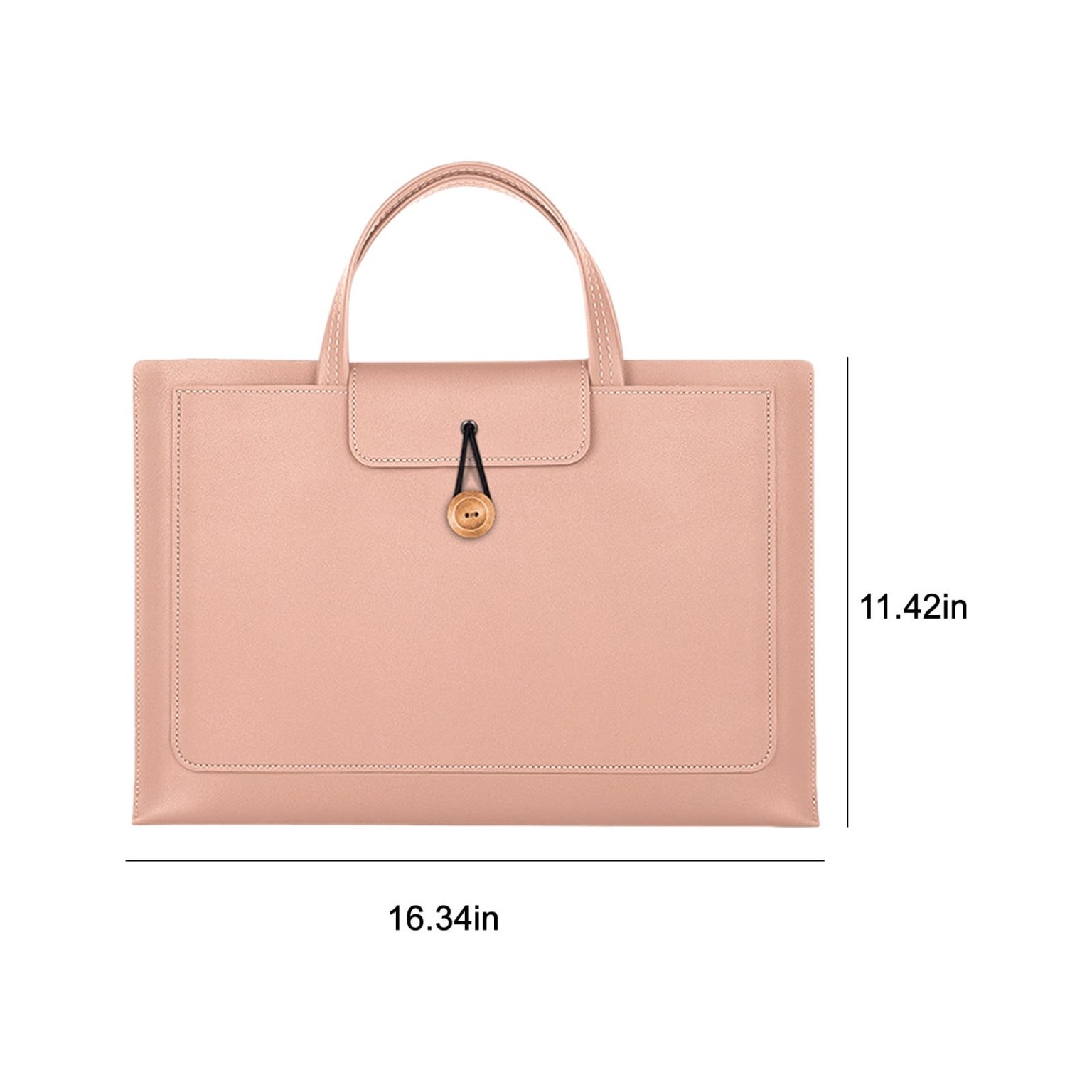 Geanta pentru laptop din piele PU, cu inchidere elastica si buton din lemn, captuseala catifelata, rezistenta la apa, roz auriu, pentru laptop 14 inch