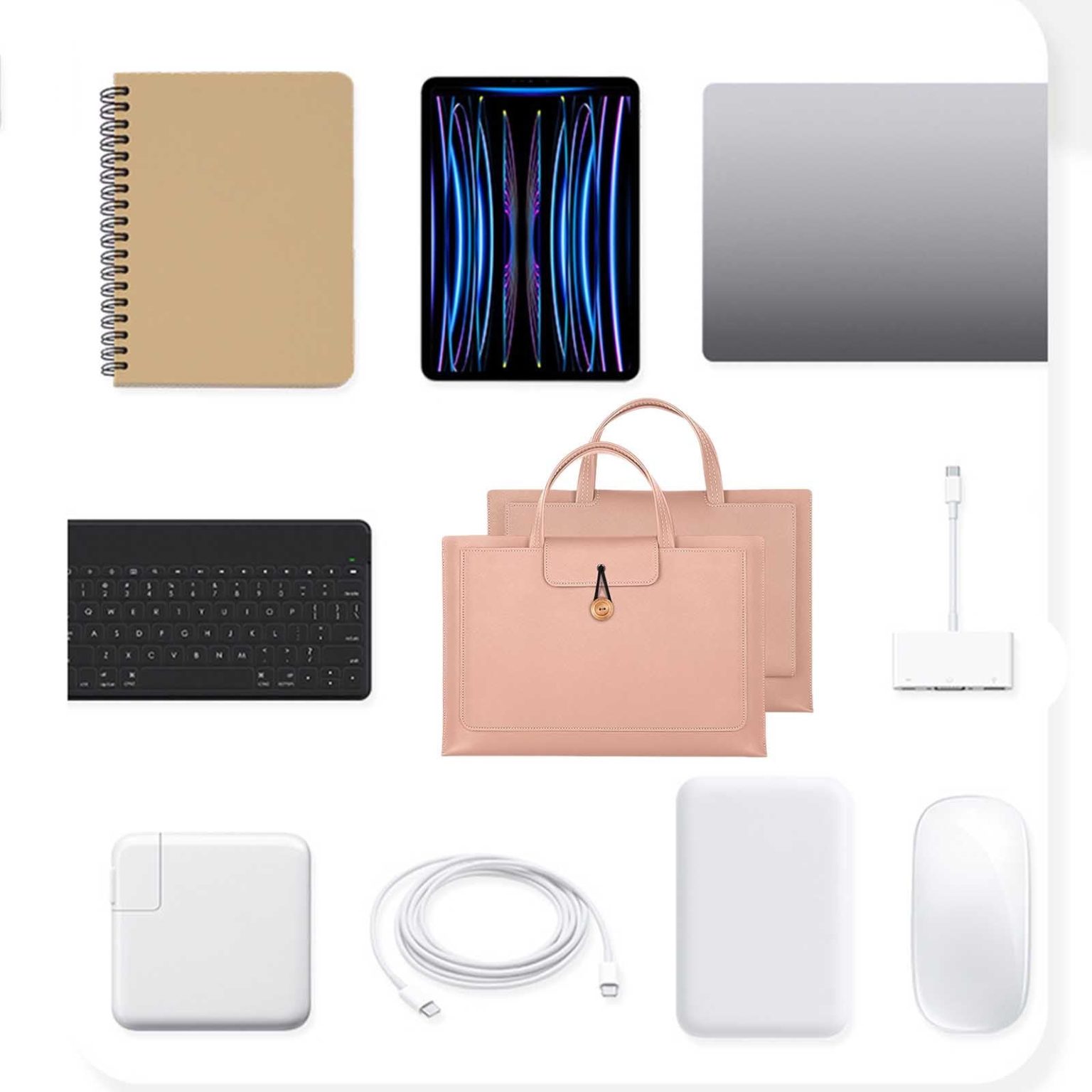 Geanta pentru laptop din piele PU, cu inchidere elastica si buton din lemn, captuseala catifelata, rezistenta la apa, roz auriu, pentru laptop 14 inch