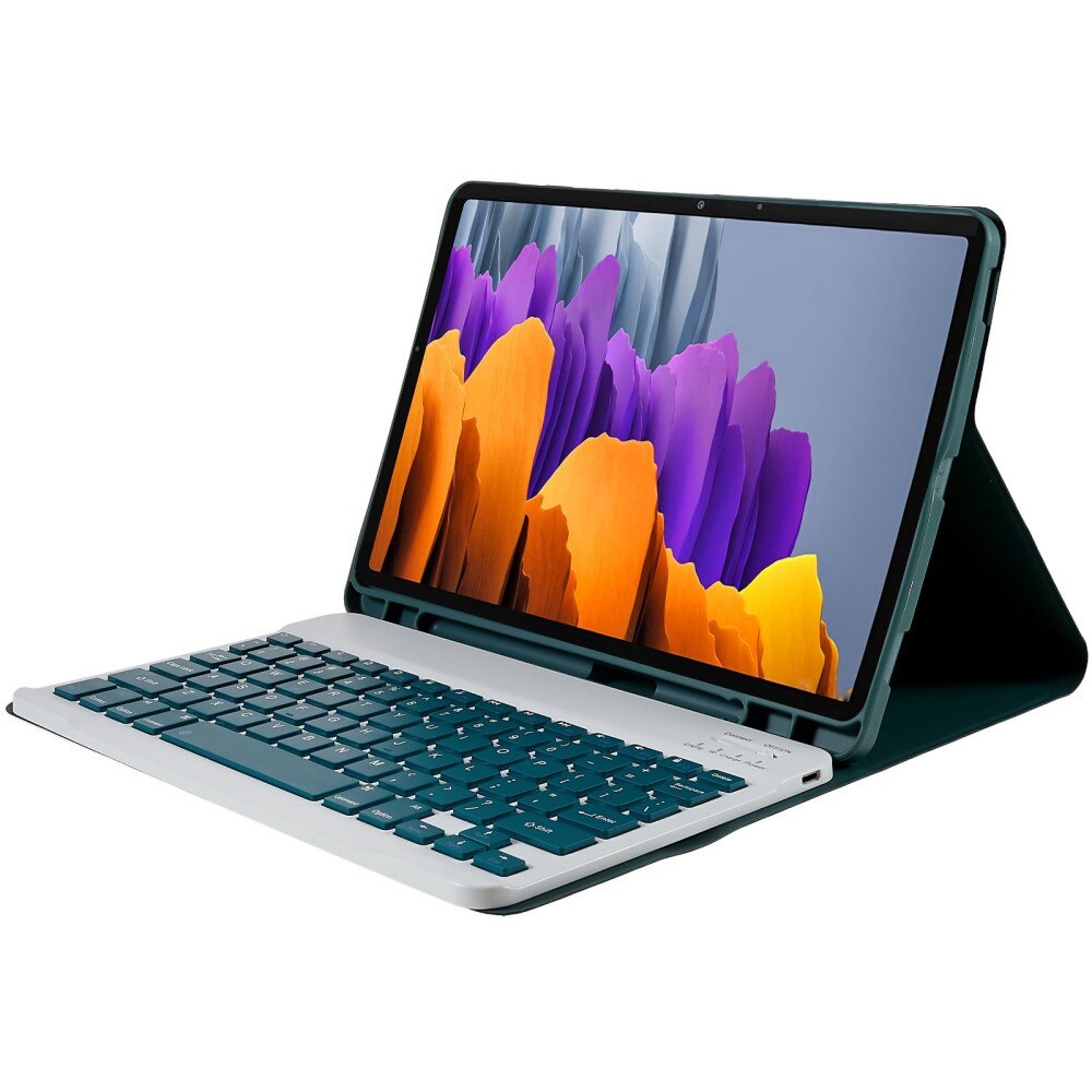 Etui Keyboard Cover pentru Samsung Galaxy Tab S7/S8, verde inchis, cu tastatura Bluetooth, suport pentru stylus