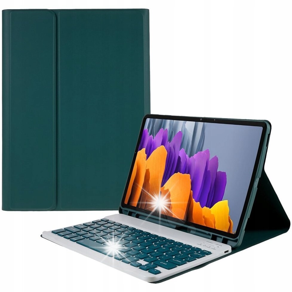 Etui Keyboard Cover pentru Samsung Galaxy Tab S7/S8, verde inchis, cu tastatura Bluetooth, suport pentru stylus