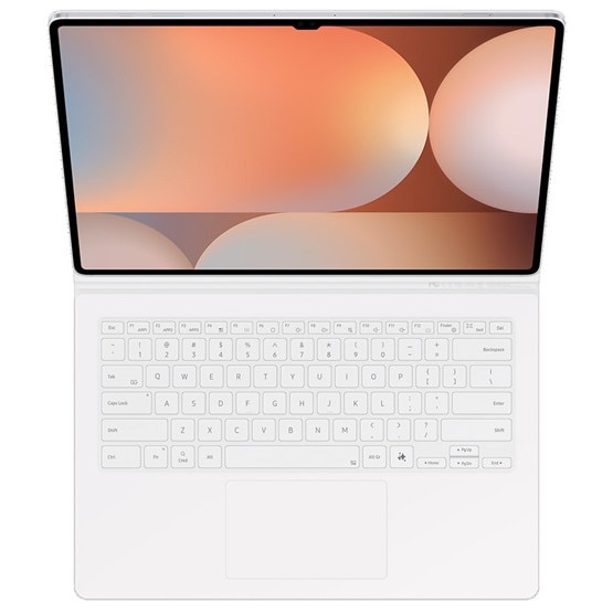 Husă de protecție Samsung pentru tabletă, stand, aspect piele, flip, tastatură bluetooth, QWERTY, limbă engleză, alb, compatibilă cu: Samsung Galaxy Tab S8 Ultra LTE, SM-X906, / Galaxy Tab S8 Ultra WIFI, SM-X900, / Galaxy Tab S9 Ultra LTE, SM-X916