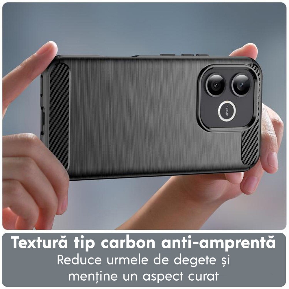 Husa pentru Oppo A6 4G Daden Carbon Flexibila Antisoc, Hybrid Antisoc, Albastru