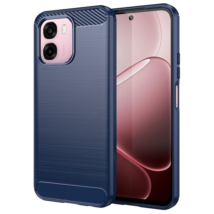 Husa pentru Oppo A6 4G Daden Carbon Flexibila Antisoc, Hybrid Antisoc, Albastru