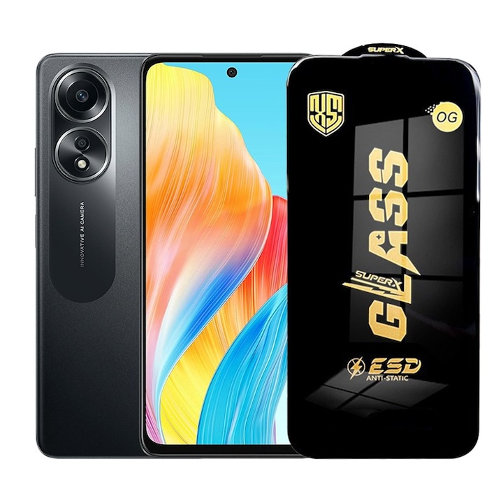 Folie de Protectie pentru Oppo A58, Southern Sky, Sticla Securizata ESD, Margini Negre, Rezistenta l
