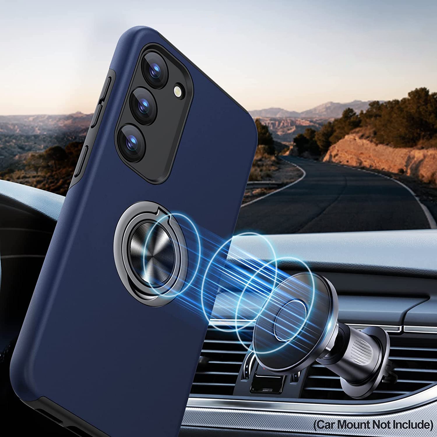 Husa pentru Samsung Galaxy S23 Plus, MobileSmart, Hibrid Antisoc, Inel Rotativ 360° Magnetic pentru Suport Auto, Albastru Inchis