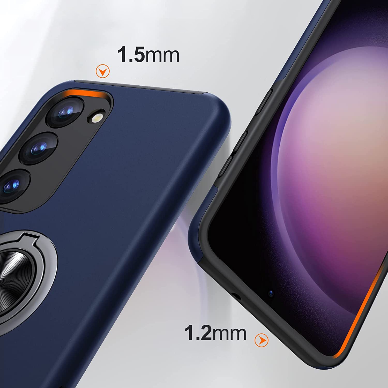 Husa pentru Samsung Galaxy S23 Plus, MobileSmart, Hibrid Antisoc, Inel Rotativ 360° Magnetic pentru Suport Auto, Albastru Inchis