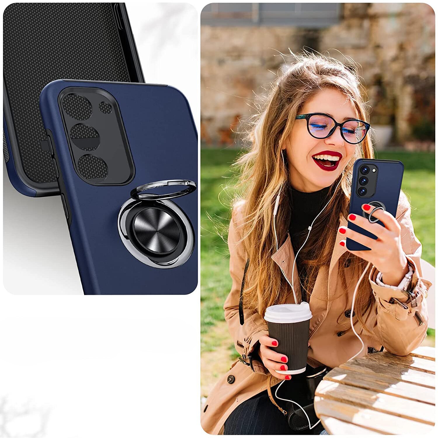 Husa pentru Samsung Galaxy S23 Plus, MobileSmart, Hibrid Antisoc, Inel Rotativ 360° Magnetic pentru Suport Auto, Albastru Inchis