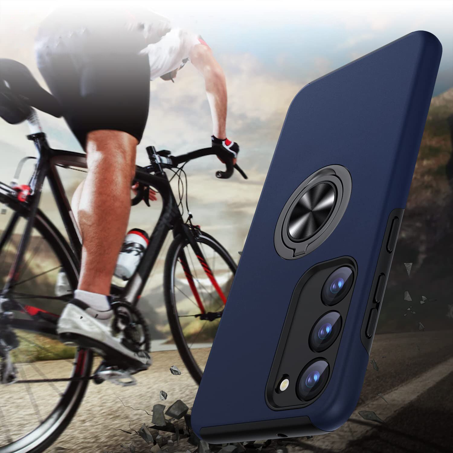 Husa pentru Samsung Galaxy S23 Plus, MobileSmart, Hibrid Antisoc, Inel Rotativ 360° Magnetic pentru Suport Auto, Albastru Inchis