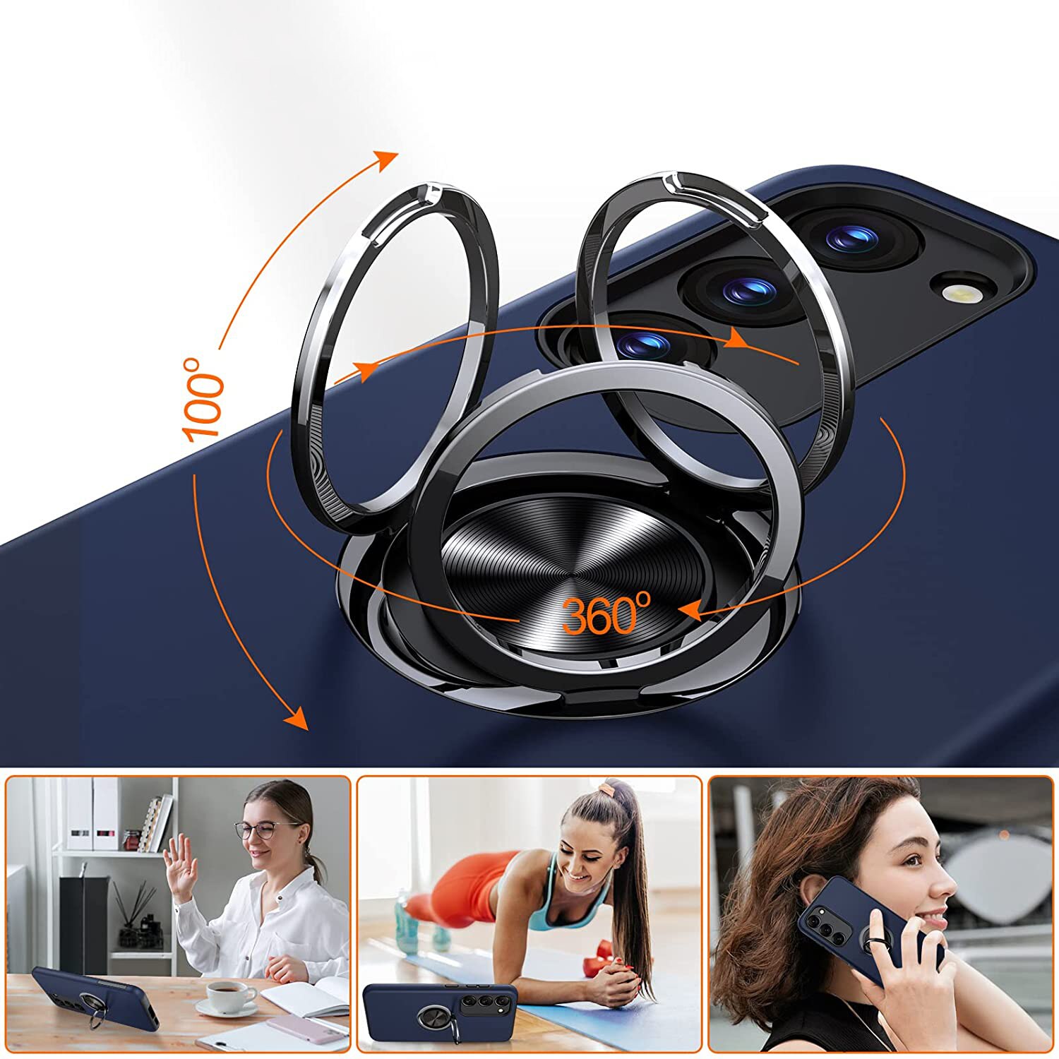 Husa pentru Samsung Galaxy S23 Plus, MobileSmart, Hibrid Antisoc, Inel Rotativ 360° Magnetic pentru Suport Auto, Albastru Inchis