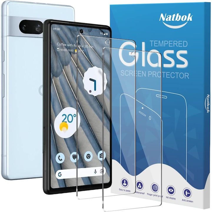Set 2 Folii de Protectie Natbok din Sticla Temperata pentru Google Pixel 7A, Ultra-Clare, 9H, Anti-Zgarieturi si Anti-Amprente, 7VOZ