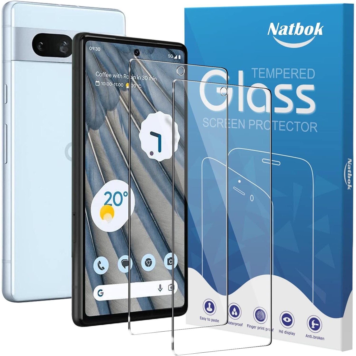 Set 2 Folii de Protectie Natbok din Sticla Temperata pentru Google Pixel 7A, Ultra-Clare, 9H, Anti-Zgarieturi si Anti-Amprente, 7VOZ
