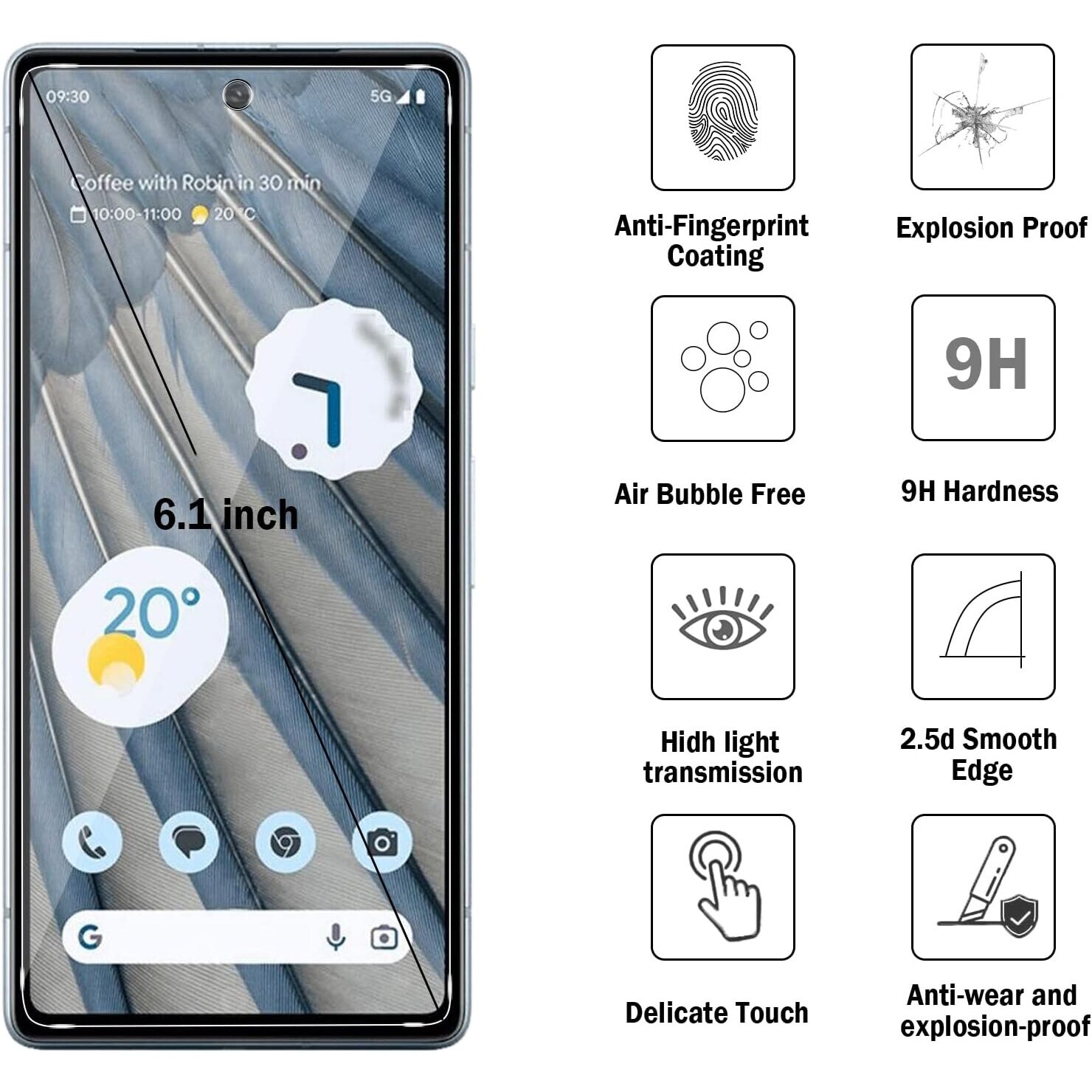Set 2 Folii de Protectie Natbok din Sticla Temperata pentru Google Pixel 7A, Ultra-Clare, 9H, Anti-Zgarieturi si Anti-Amprente, 7VOZ