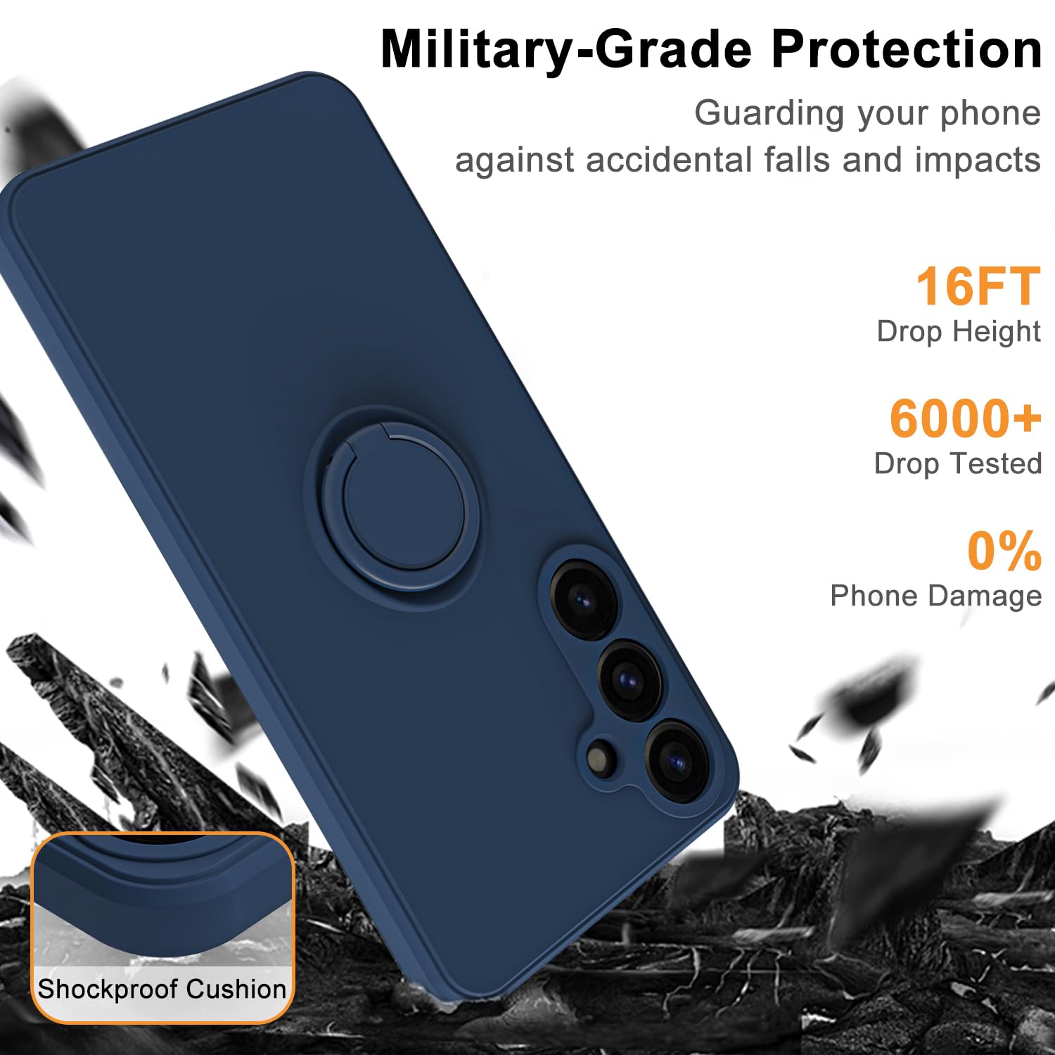 Husa telefon, pentru Samsung Galaxy A55 5G Silicon lichid Margini flexibile Anti-zgarieturi si inel circular rezistent la socuri， Albastru inchis