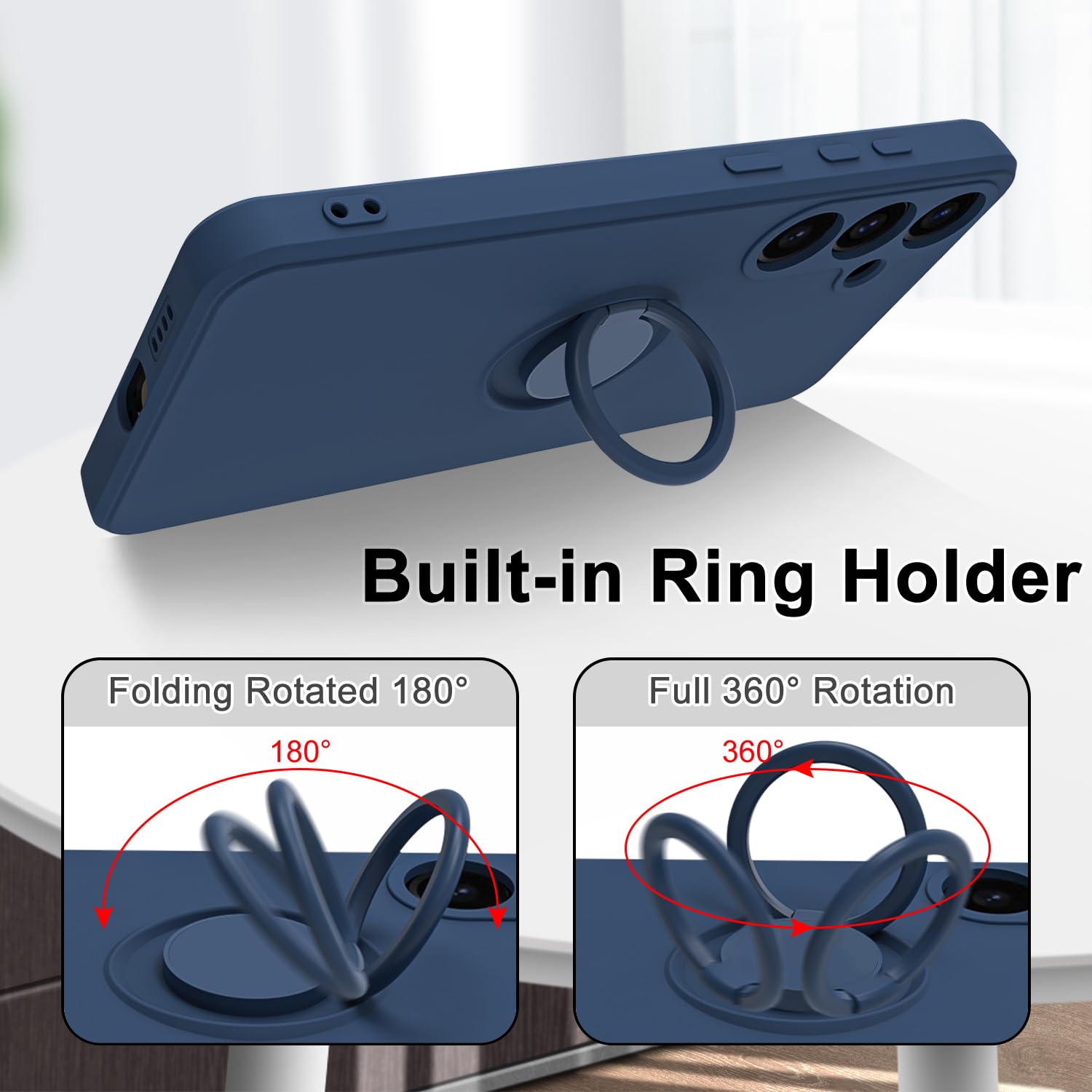 Husa telefon, pentru Samsung Galaxy A55 5G Silicon lichid Margini flexibile Anti-zgarieturi si inel circular rezistent la socuri， Albastru inchis