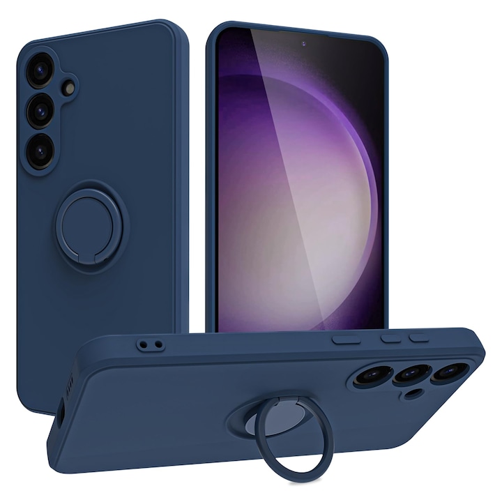 Husa telefon, pentru Samsung Galaxy A55 5G Silicon lichid Margini flexibile Anti-zgarieturi si inel circular rezistent la socuri， Albastru inchis