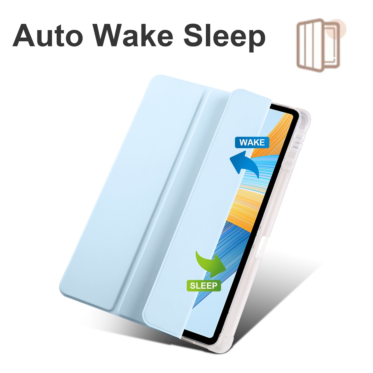 Husa tableta pentru Honor Pad V8 Pro, 3 plieri din piele transparenta TPU, inteligenta, Albastru