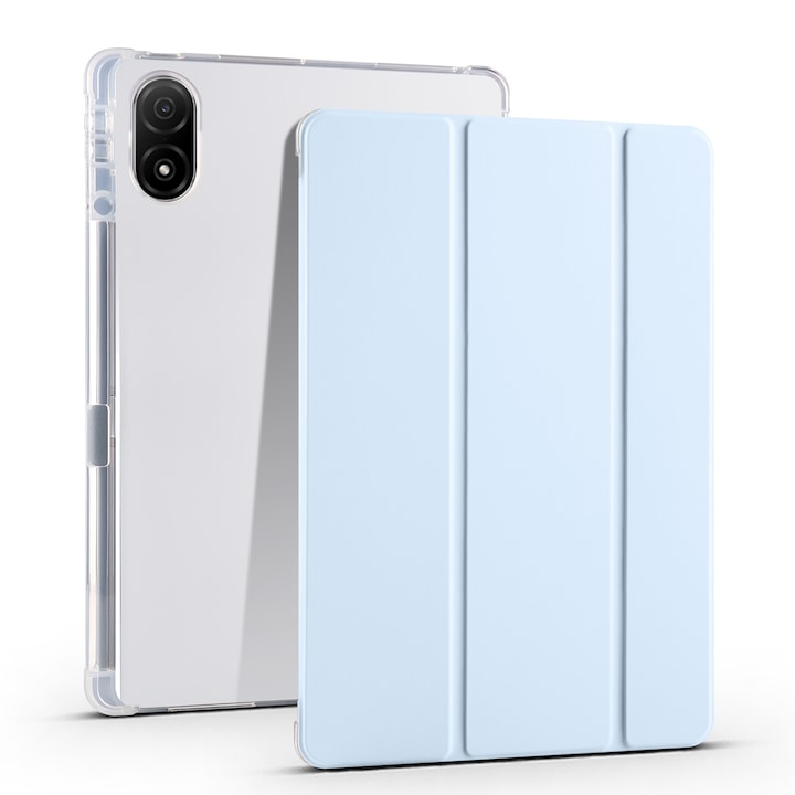 Husa tableta pentru Honor Pad V8 Pro, 3 plieri din piele transparenta TPU, inteligenta, Albastru