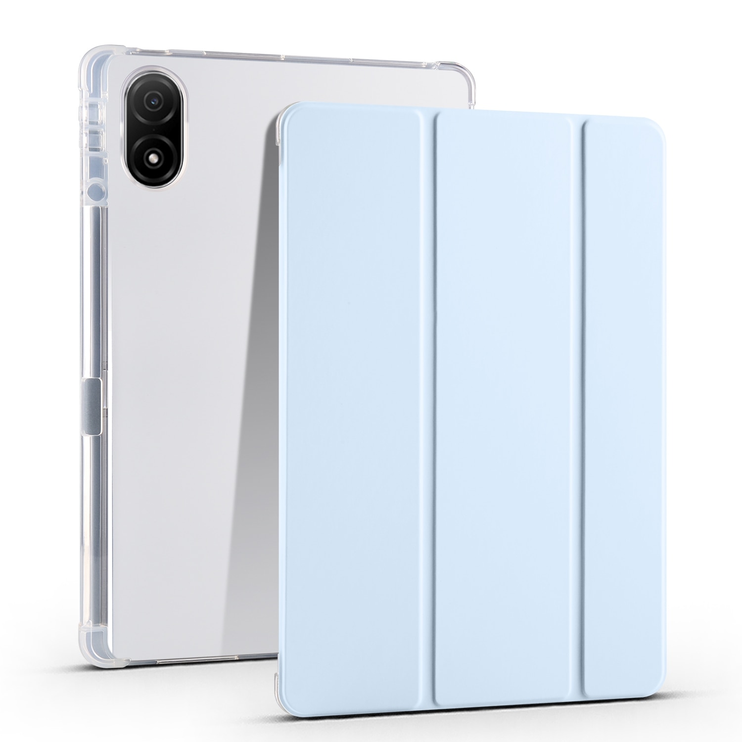 Husa tableta pentru Honor Pad V8 Pro, 3 plieri din piele transparenta TPU, inteligenta, Albastru