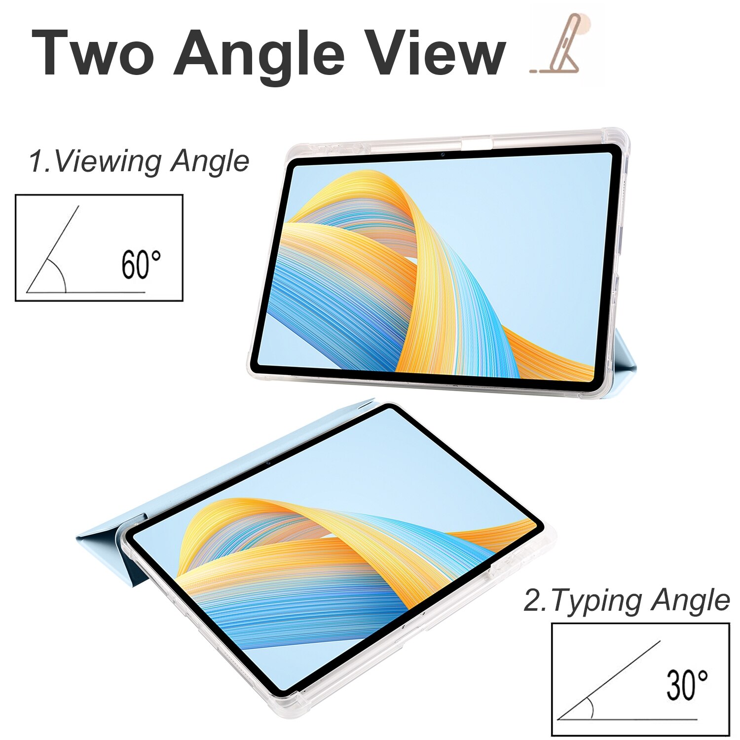 Husa tableta pentru Honor Pad V8 Pro, 3 plieri din piele transparenta TPU, inteligenta, Albastru
