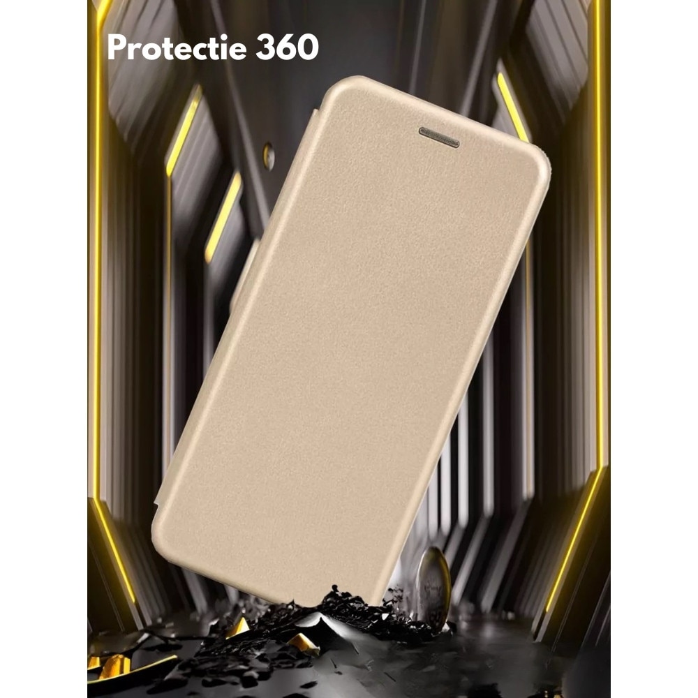 Husa pentru Xiaomi Redmi A5 4G, FlipOn, Piele ecologica, Buzunar card, Functie stand, Acoperire completa, Decupaj difuzor apeluri, Protectie 360 de grade, Tip carte, Auriu